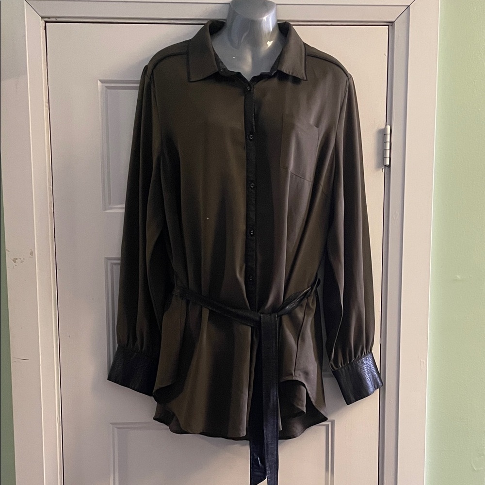 Women's Olive Green Button-Up Blouse